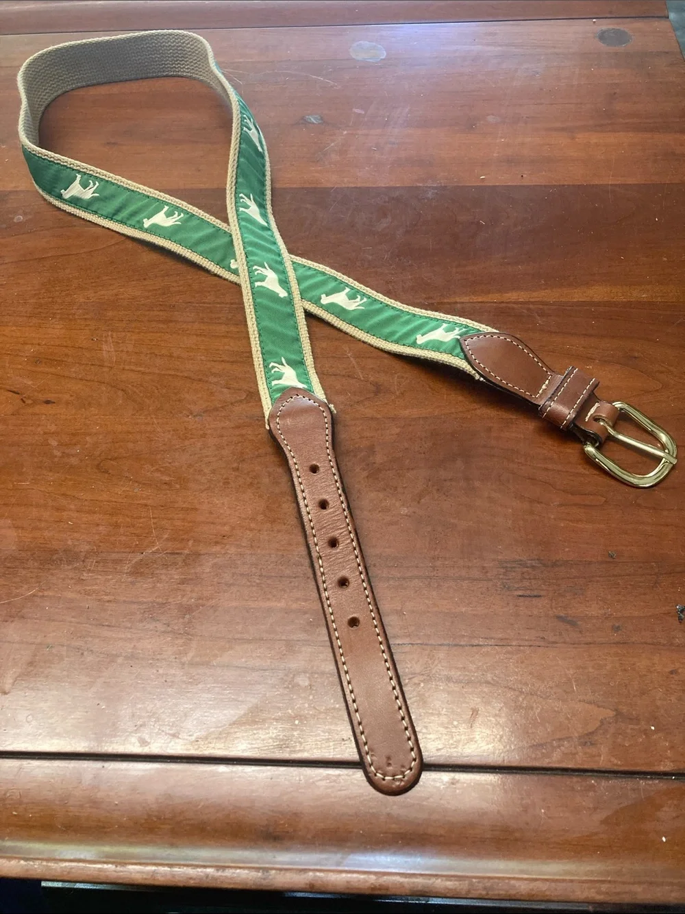 Bullington LEATHER/FABRIC Belt w/bRASS Buckle SIZE: 40 TAN Golden Retriever